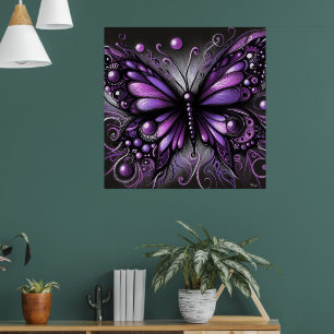 Whimsical Gothic Butterfly Paarse Zwart Kleurrijk Poster