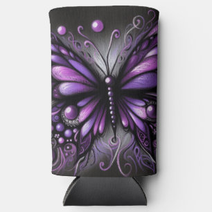 Whimsical Gothic Butterfly Paarse Zwart Kleurrijk Seltzer Blikjeskoeler