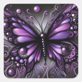Whimsical Gothic Butterfly Paarse Zwart Kleurrijk Vierkante Sticker