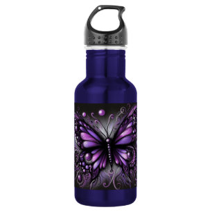 Whimsical Gothic Butterfly Paarse Zwart Kleurrijk Waterfles