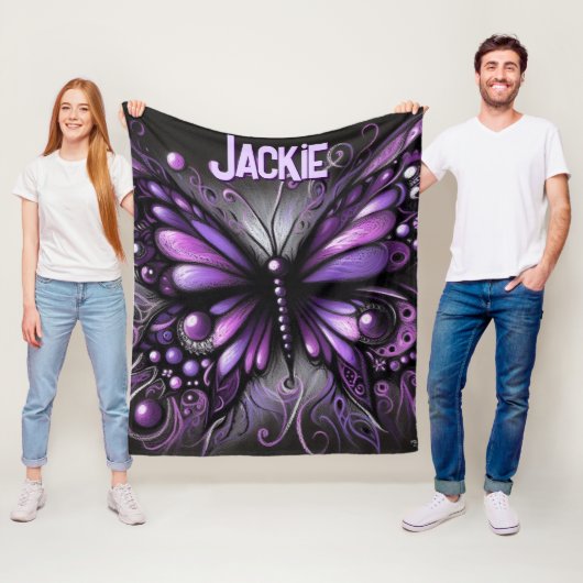 Whimsical Gothic Butterfly Purple Personalized Fleece Deken (In situ)