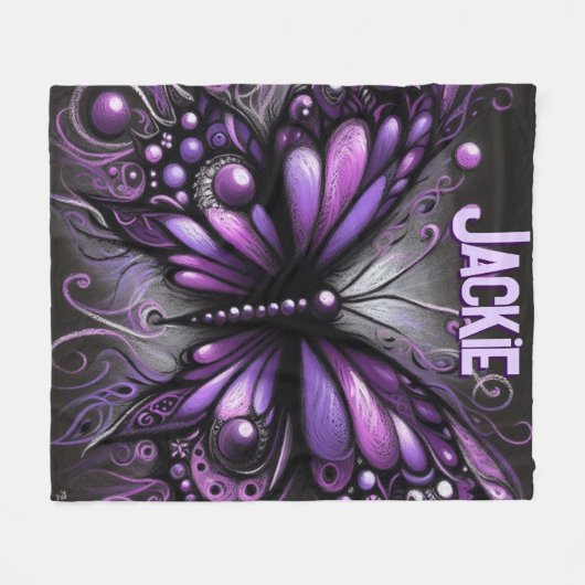 Whimsical Gothic Butterfly Purple Personalized Fleece Deken (Voorkant (Horizontaal))