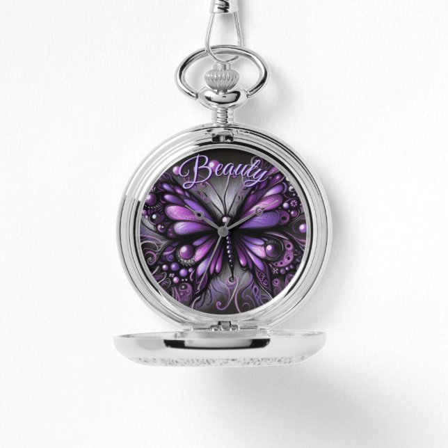 Whimsical Gothic Butterfly Purple Personalized Horloge (Voorkant)
