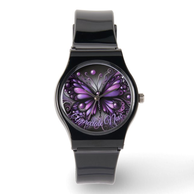 Whimsical Gothic Butterfly Purple Personalized Horloge (Voorkant)