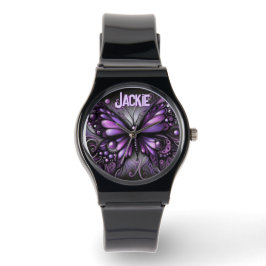 Whimsical Gothic Butterfly Purple Personalized Horloge