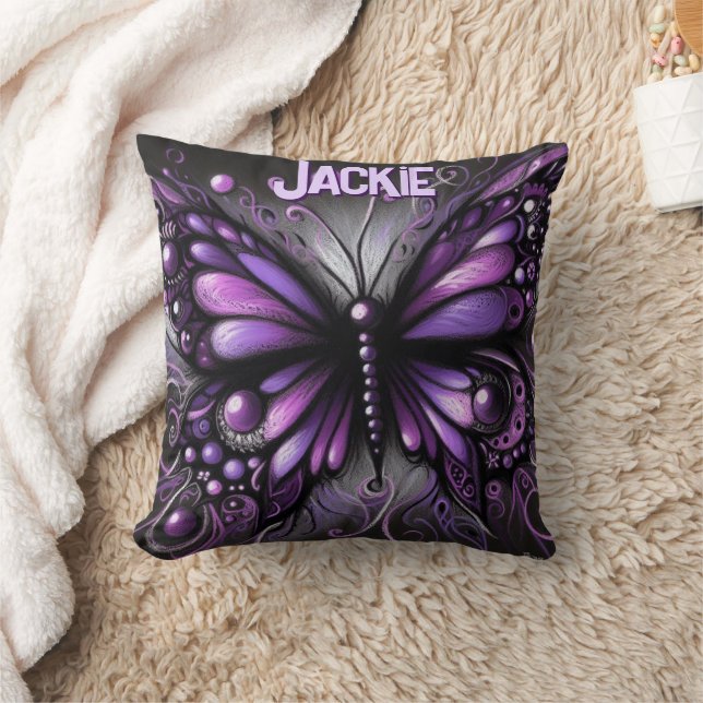Whimsical Gothic Butterfly Purple Personalized Kussen (Deken)
