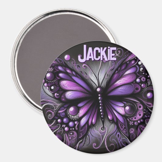 Whimsical Gothic Butterfly Purple Personalized Magneet (Voorkant / Achterkant)