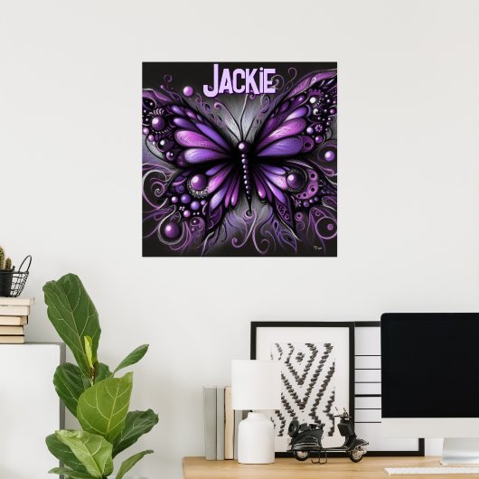 Whimsical Gothic Butterfly Purple Personalized Poster (Thuiskantoor)