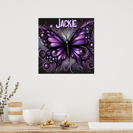 Whimsical Gothic Butterfly Purple Personalized Poster (Keuken)