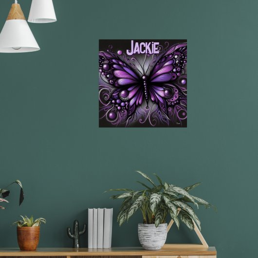 Whimsical Gothic Butterfly Purple Personalized Poster (Woonkamer 1)