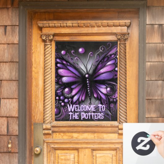 Whimsical Gothic Butterfly Purple Personalized Raamsticker (Huis Deur)