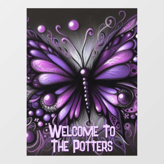 Whimsical Gothic Butterfly Purple Personalized Raamsticker (Vel)