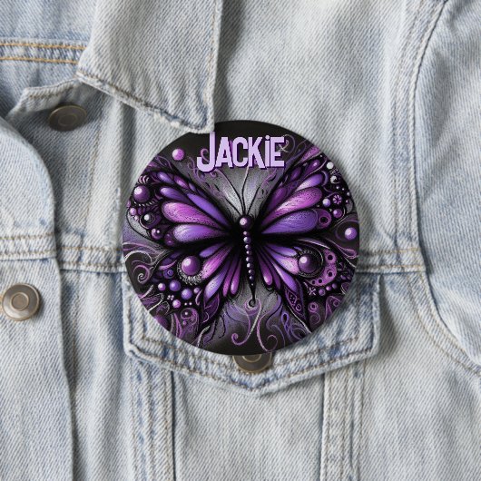 Whimsical Gothic Butterfly Purple Personalized Ronde Button 4,0 Cm (In situ)