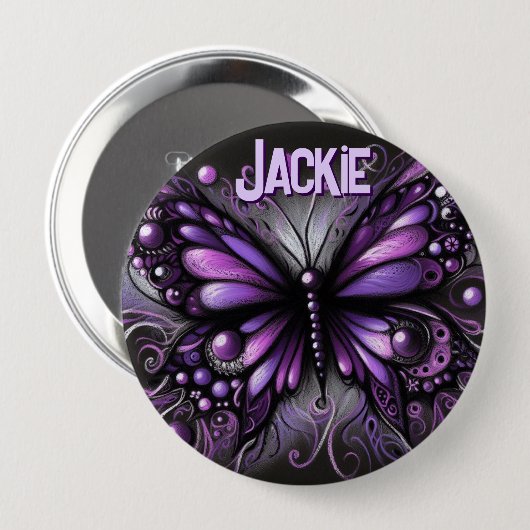 Whimsical Gothic Butterfly Purple Personalized Ronde Button 4,0 Cm (Voorkant /achterkant)