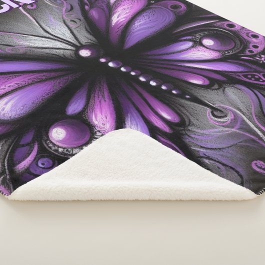 Whimsical Gothic Butterfly Purple Personalized Sherpa Deken (3/4)