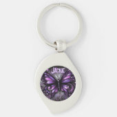 Whimsical Gothic Butterfly Purple Personalized Sleutelhanger (Voorkant)