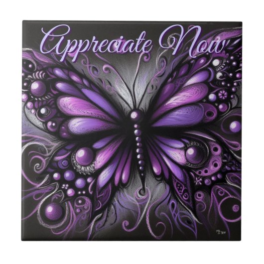 Whimsical Gothic Butterfly Purple Personalized Tegeltje (Voorkant)