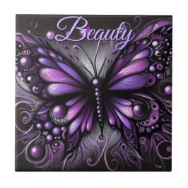 Whimsical Gothic Butterfly Purple Personalized Tegeltje