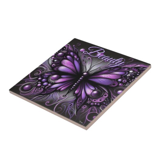 Whimsical Gothic Butterfly Purple Personalized Tegeltje (Zijkant)