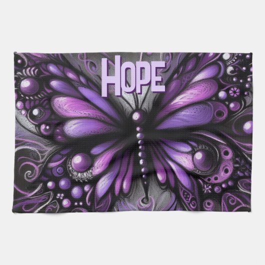 Whimsical Gothic Butterfly Purple Personalized Theedoek (Horizontaal)