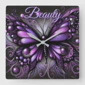 Whimsical Gothic Butterfly Purple Personalized Vierkante Klok (Voorkant)