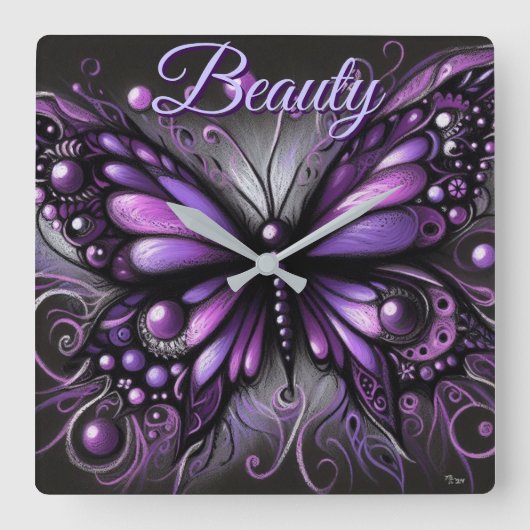 Whimsical Gothic Butterfly Purple Personalized Vierkante Klok (Voorkant)