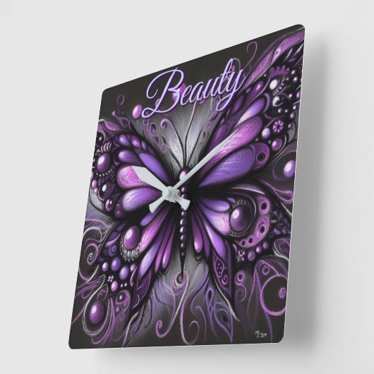 Whimsical Gothic Butterfly Purple Personalized Vierkante Klok (Hoek)