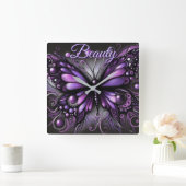 Whimsical Gothic Butterfly Purple Personalized Vierkante Klok (Huis)