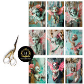 Whimsical Gothic Cat Gargoyle Decoupage Tissuepapier