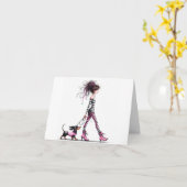 Whimsical Gothic Dachshund Meisje Kaart (Gele Bloem)