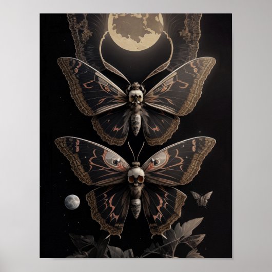 Whimsical Gothic Deathhead Moth Moon Poster (Voorkant)