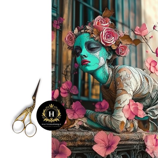 Whimsical Gothic Floral Statue Rozen Decoupage Tissuepapier