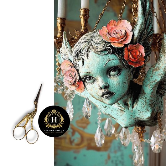 Whimsical Gothic Gargoyle Fairy Floral Decoupage Tissuepapier