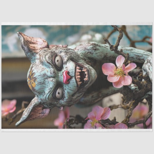 Whimsical Gothic Gargoyle met Bloesems Decoupage Tissuepapier (Voorkant)