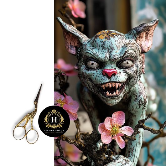 Whimsical Gothic Gargoyle met Bloesems Decoupage Tissuepapier