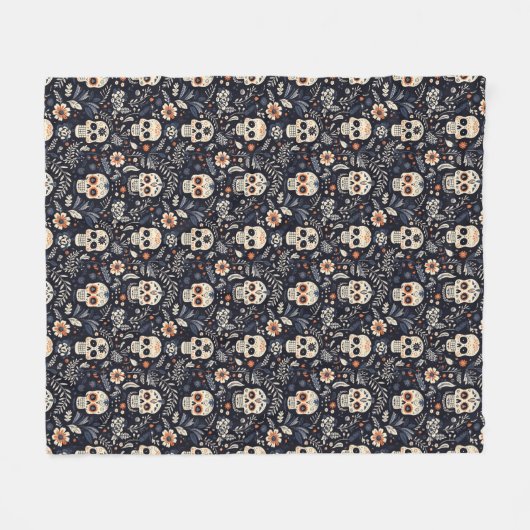Whimsical Gothic Sugar Skull Modern  Fleece Deken (Voorkant (Horizontaal))
