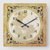 Whimsical Gothic Volle Maan Halloween Vierkante Klok (Voorkant)