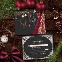 Whimsical Gothic Zwarte Kat Kerstfeest Uitnodiging