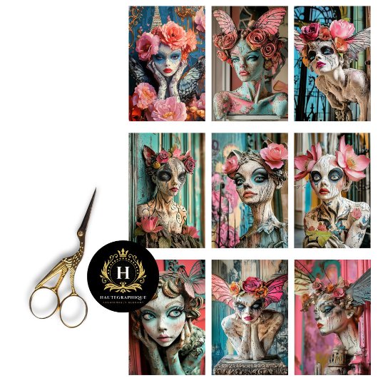 Whimsical gotische decoupage van een Parijse gargo Tissuepapier