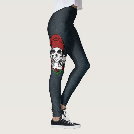 Whimsical Gotische Kerstman schedel Kerstmis Leggings (Rechts)