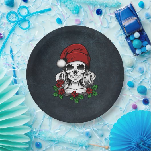 Whimsical Gotische Kerstman schedel Kerstmis Papieren Bordje (Feest)