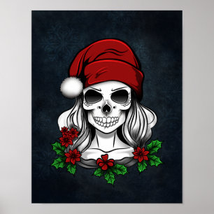 Whimsical Gotische Kerstman schedel Kerstmis Poster