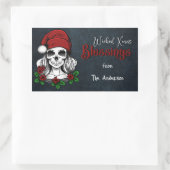 Whimsical Gotische Kerstman schedel Kerstmis Rechthoekige Sticker (Tas)
