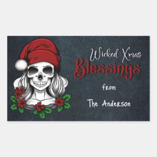 Whimsical Gotische Kerstman schedel Kerstmis Rechthoekige Sticker