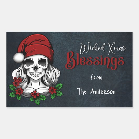 Whimsical Gotische Kerstman schedel Kerstmis Rechthoekige Sticker (Voorkant)