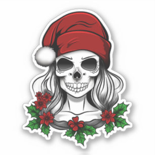 Whimsical Gotische Kerstman schedel Kerstmis Sticker