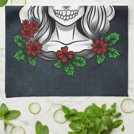 Whimsical Gotische Kerstman schedel Kerstmis Theedoek (Gevouwen)