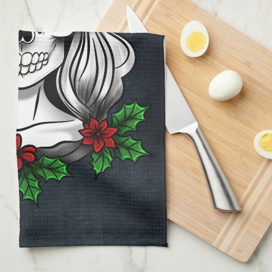 Whimsical Gotische Kerstman schedel Kerstmis Theedoek (Quarter Fold)