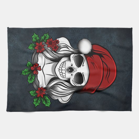 Whimsical Gotische Kerstman schedel Kerstmis Theedoek (Horizontaal)