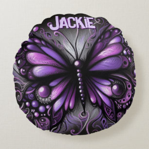 Whimsical Gotische Vlinder Paarse Gepersonaliseerd Rond Kussen